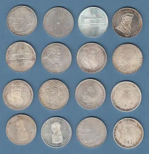 Konvolut 16 Stück  5DM-Silber-Gedenkmünzen Bundesrepublik
