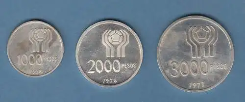 Argentinien Fußball-WM 1978, Satz 3 Silbermünzen 1000-2000-3000 Pesos