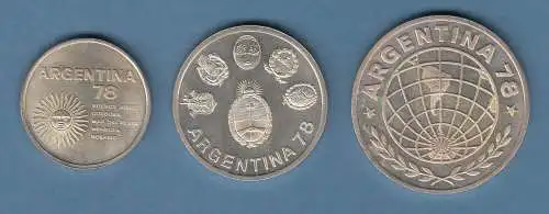 Argentinien Fußball-WM 1978 Satz 3 Silbermünzen 1000-2000-3000 Pesos