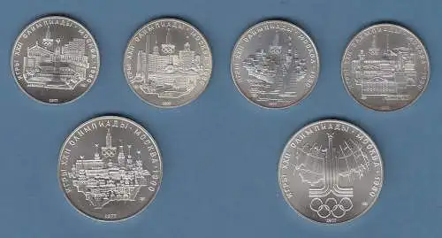 Sowjetunion Moskau Olympische Spiele 1980, Satz 6 Silbermünzen stempelglanz