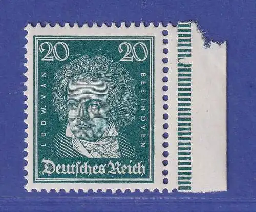 Dt. Reich 1926 Beethoven 20 Pfg Mi.-Nr. 392X Seitenrandstk. ** gpr. SCHLEGEL BPP