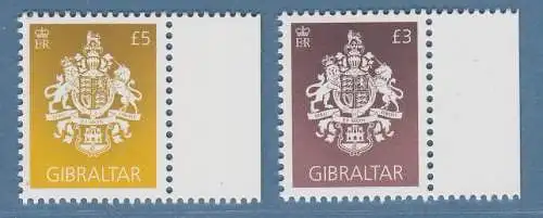 Gibraltar 2021 Freimarken Wappen 3 und 5 Pfund mit Rand Mi.-Nr. 2019-20 **