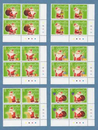 Gibraltar 2021 Weihnachten Mi.-Nr. 2026-31 Eckrand-4er-Block-Satz **