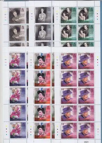 Gibraltar 2021 95. Geburtstag der Queen Mi.-Nr. 2002-2007 Satz 6 10er-Bogen **