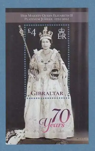 Gibraltar 2022 70 Jahre Krönung von Elizabeth II. Mi.-Nr. Block 151 **