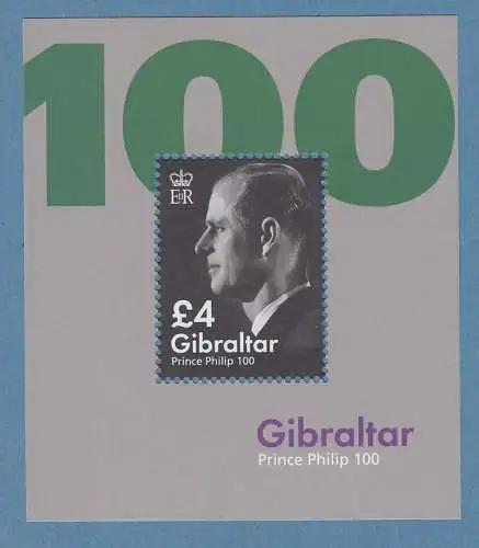 Gibraltar 2021 Tod und 100. Geburtstag von Prinz Philip Mi.-Nr. Block 148 **