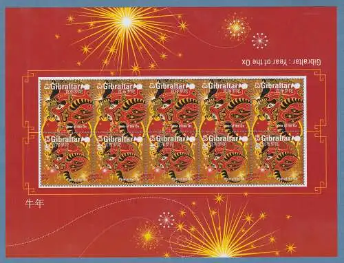 Gibraltar 2021 Chinesisches Neujahr Jahr des Ochsen Mi-Nr. 1998-99 Kleinbogen **