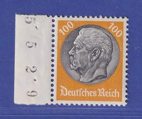 Dt. Reich 1933 Hindenburg 100 Pfg Mi.-Nr. 495 Seitenrandstück fast postfrisch **