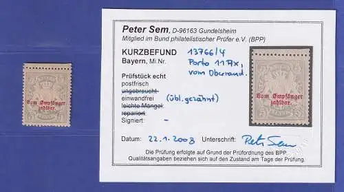 Bayern 1888 Portomarke Mi.-Nr. 11Ax postfrisch ** Kurzbefund SEM BPP