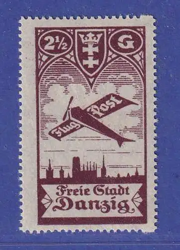 Danzig 1924 Flugpostmarke Mi-Nr. 206 B breiter Ausgleichszahn rechts, ungebr. *