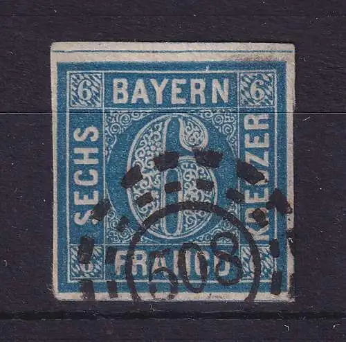 Bayern 6 Kreuzer blau Mi.-Nr. 10a mit OMR 508 Straubing