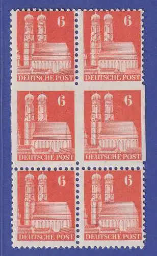 Bizone 1949 Bautenserie 6 Pfg Sechserblock Mi.-Nr. 77WF Udr Ues ungebraucht *