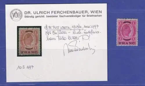 Österreich Kreta 1 Franc Mi.-Nr. 5a gestempelt gpr. FERCHENBAUER VÖB