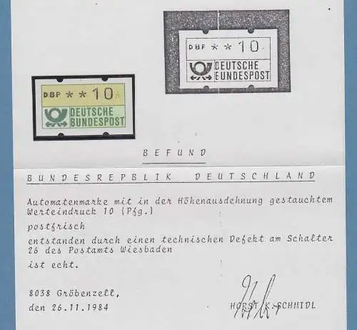 Bund ATM 1. Ausgabe gestauchter Werteindruck (Wiesbaden1983) Wert 10Pfg, Befund