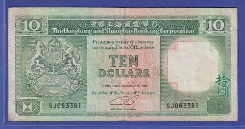 Banknote Hongkong 10 Hongkong-Dollar 1992 leicht gebraucht