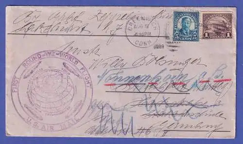 USA Zeppelin-Luftpost-Brief 1. Weltumrundung 1929 gel. Lakehurst-Friedrichshafen
