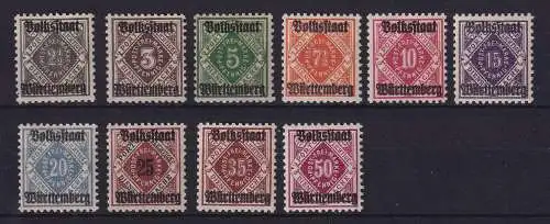 Württemberg 1919 Dienstmarken Volksstaat Mi-Nr. 134-143 postfrisch **