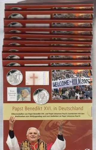 Papst J. Paul II. und Benedikt XVI. Set mit 2 Silbermedaillen 999 Lot 10 Stück !