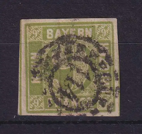 Bayern 9 Kreuzer grün Mi.-Nr. 5c II mit OMR 114 Erlangen