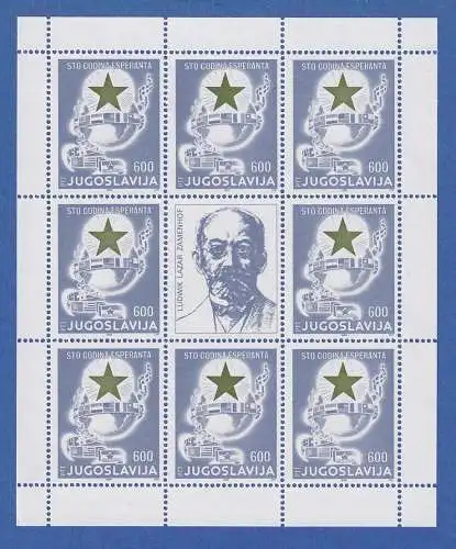 Jugoslawien 1988 Kleinbogen Mi.-Nr. 2286 100 Jahre Esperanto **