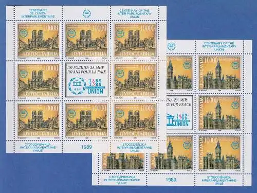 Jugoslawien 1989 Kleinbogen Mi.-Nr. 2367-2368 Interparlamentarische Union **