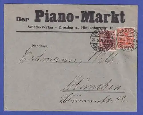 Dt. Reich Germania Mi.-Nr. 140 und 141 in MiF auf Brief O DRESDEN, Piano-Markt