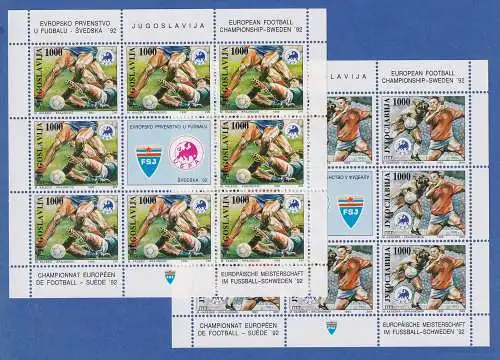 Jugoslawien 1992 Kleinbogen Mi-Nr.2542-43 Fußball Europameisterchaft Schweden **