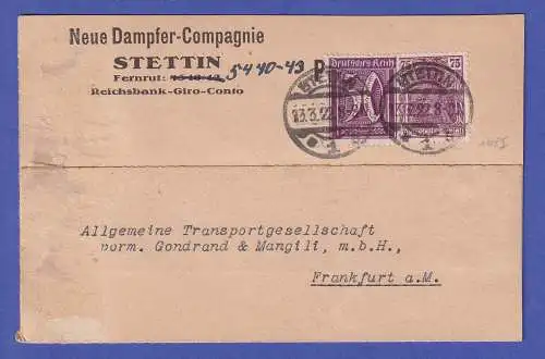 Dt. Reich Germania 75 Pfg. Mi.-Nr. 148 I und 164 in MiF auf Karte O STETTIN