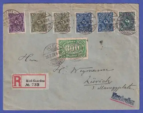 Dt. Reich 8 Mark Mi.-Nr. 229P und 229W etc. in MiF auf Auslands-R-Brief O KIEL