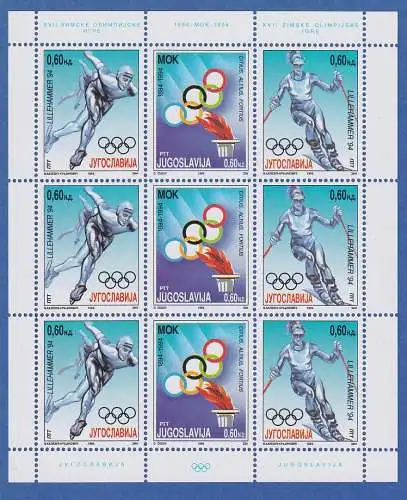 Jugoslawien 1994 Kleinbogen Mi-Nr. 2654-56 Olympische Winterspiele Lillehammer**