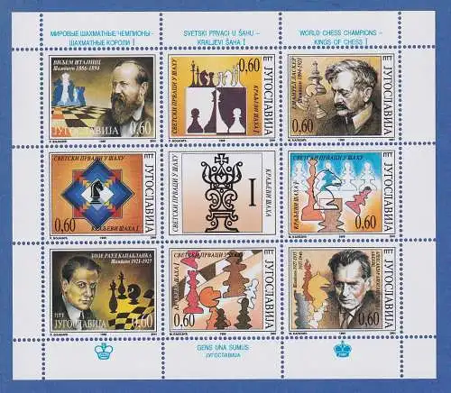 Jugoslawien 1995 Kleinbogen Mi.-Nr. 2698-2705 Schach-WM und Schachfiguren **