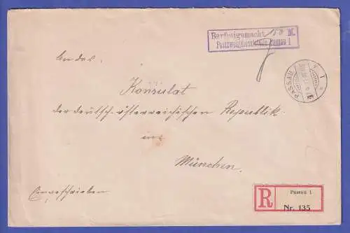 Dt. Reich 1923 R-Brief mit Barfreimachung Barfreimachungsstempel PASSAU 1