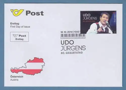 Österreich 2014 Sondermarke 80. Geburtstag von Udo Jürgens Mi.-Nr. 3165 auf FDC