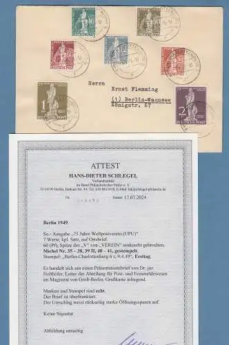 Berlin UPU Stephan-Satz auf Holthöfer-FDC vom 9.4.1949 TOP-RARITÄT !  Attest BPP