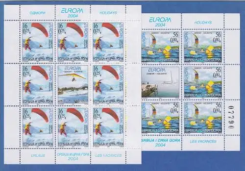 Jugoslawien 2004 Kleinbogen Mi.-Nr. 3196-3197 EUROPA Ferien: Segeln, Trickski **