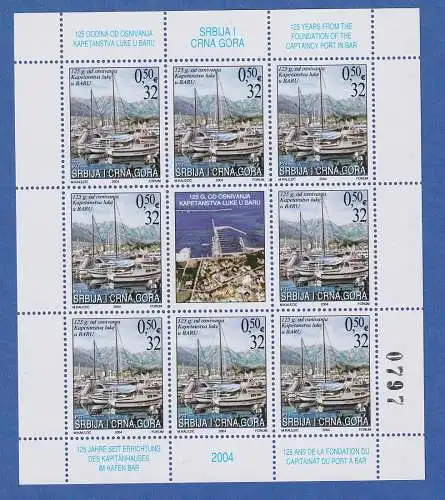 Jugoslawien 2004 Kleinbogen Mi.-Nr. 3217 125 Jahre montenegrinischer Seehafen **