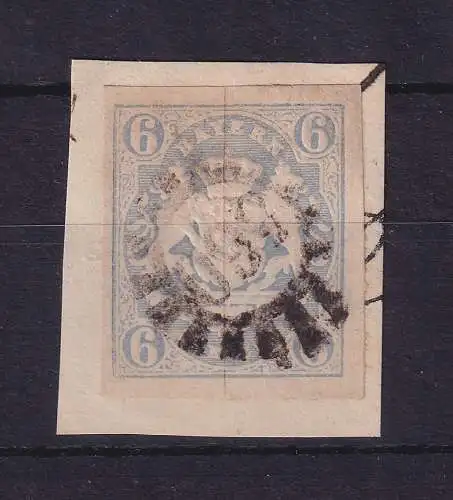 Bayern 1867 Wappen 6 Kr blau Mi.-Nr. 16 mit GMR 560 Wasserburg auf Briefstück