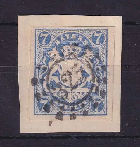 Bayern 1868 Wappen 7 Kr blau Mi.-Nr. 21a mit OMR 325 München auf Briefstück