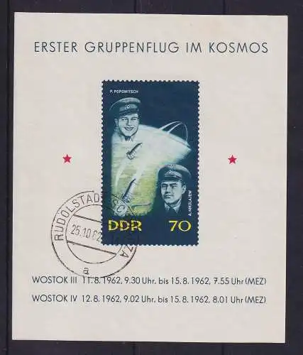 DDR 1962 Gruppenflug Wostok 3 und 4  Mi.-Nr. Block 17  O RUDOLSTADT