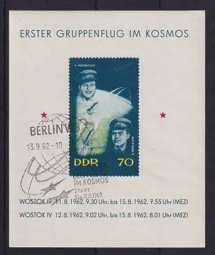 DDR 1962 Gruppenflug Wostok 3 und 4  Mi.-Nr. Block 17  mit So.-O BERLIN W 8