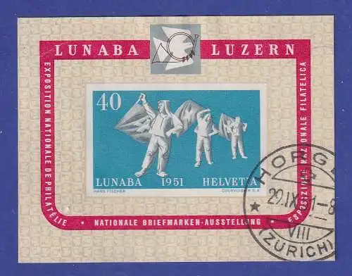 Schweiz 1951 Briefmarkenausstellung LUNABA Mi.-Nr. Block 14 O HORGEN, ansehen