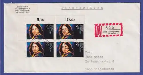 Bund 1988 Pop Jim Morrison Mi.-Nr. 1362 ER-VB als MEF auf R-Brief O LUDWIGSHAFEN