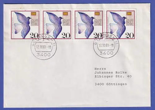 Bund 1988 Brieftaube Mi.-Nr. 1388 Viererstreifen als MEF auf Brief O GÖTTINGEN