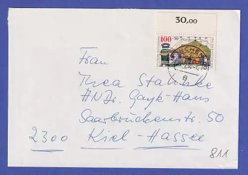 Bund 1989 Zirkus Mi.-Nr. 1414 als EF auf Brief O MÜNCHEN