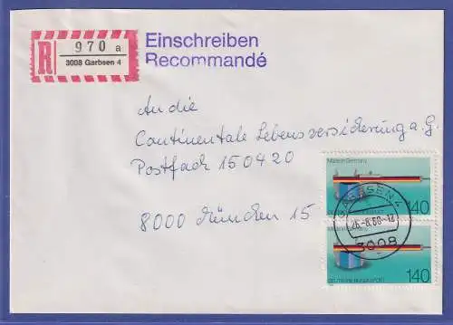 Bund 1988 Made in Germany Mi.-Nr.1378 Paar als MEF auf R-Brief O GARBSEN