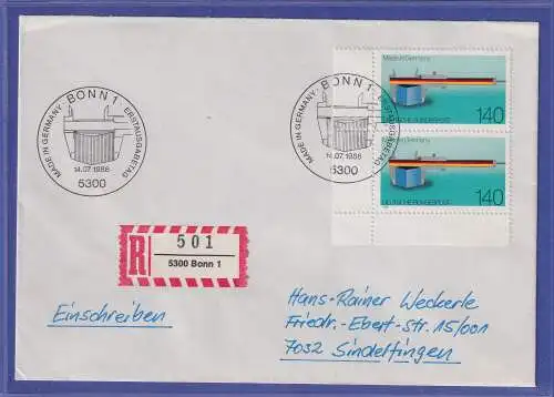 Bund 1988 Made in Germany Mi.-Nr.1378 Eckrandpaar als MEF a. R-Brief m. ET-So.-O