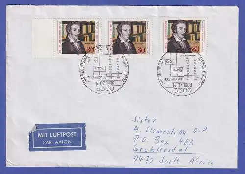 Bund 1988 Leopold Gmelin Mi.-Nr. 1377 als MEF auf Luftpostbrief mit ET-So.-O