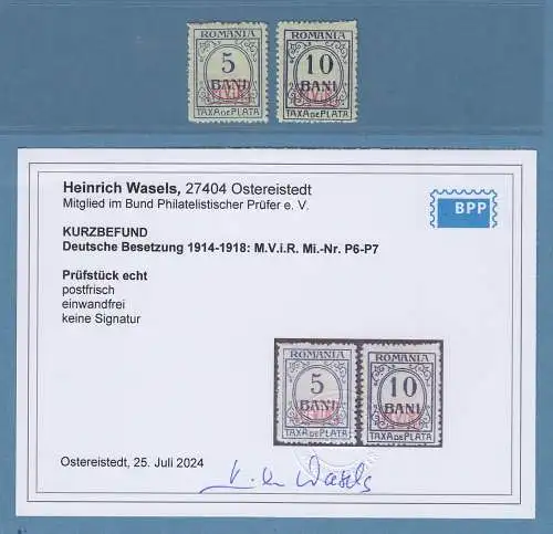 Dt. Besetzung 1. WK Rumänien Portomarken Mi.-Nr. 6-7 Satz kpl. postfrisch ** BPP