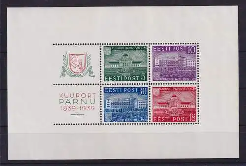 Estland 1939 Kurort Pärnu Mi.-Nr. Block 4 postfrisch ** / MNH 