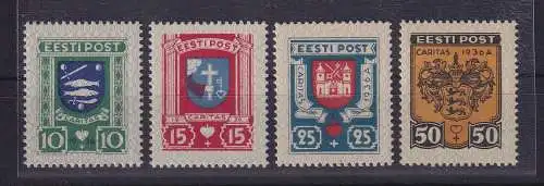 Estland 1936 Wohlfahrtsmarken Wappen Mi.-Nr. 109-112 postfrisch ** / MNH 